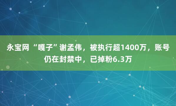 永宝网 “嘎子”谢孟伟,被执行超1400万,账号仍在封禁中,已掉粉6.3万